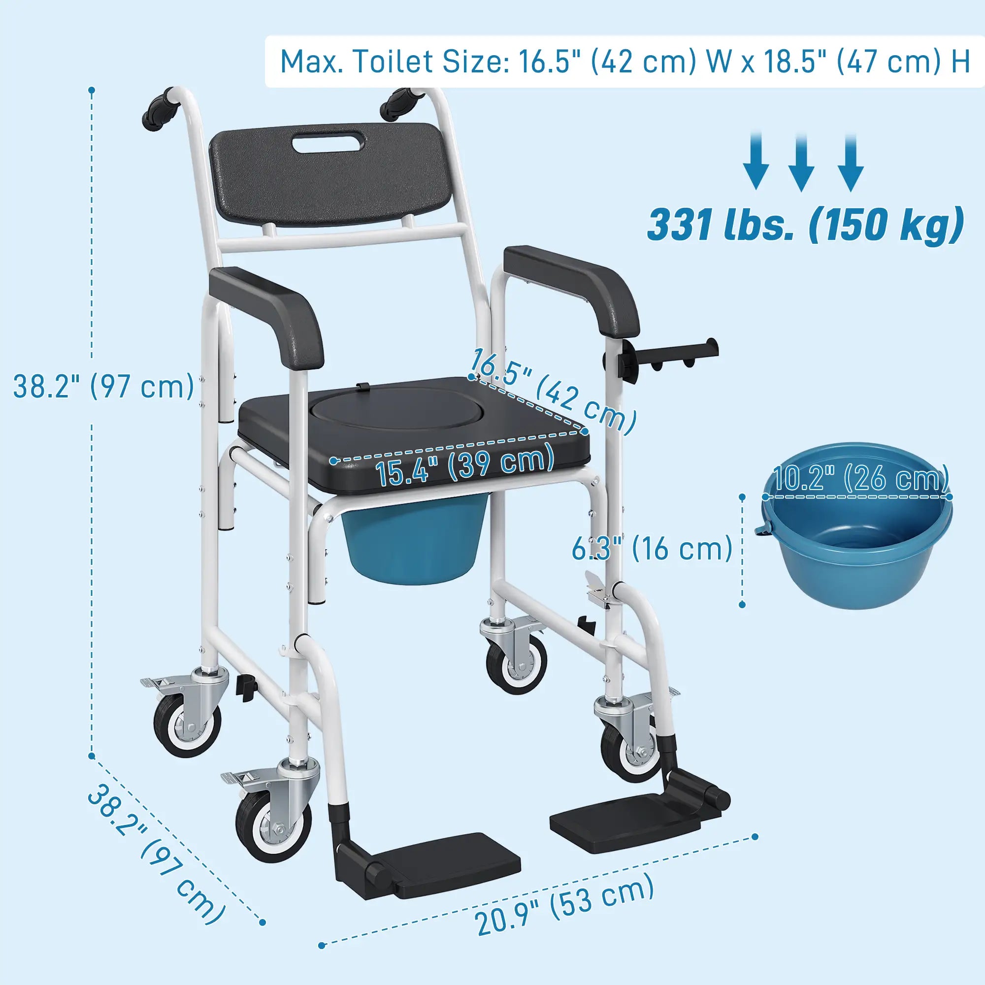 Rolling Shower Wheelchair, Bedside Commode Chair with Locking Wheels, Black Bath Chairs at Gallery Canada