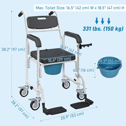 Rolling Shower Wheelchair, Bedside Commode Chair with Locking Wheels, Black Bath Chairs at Gallery Canada