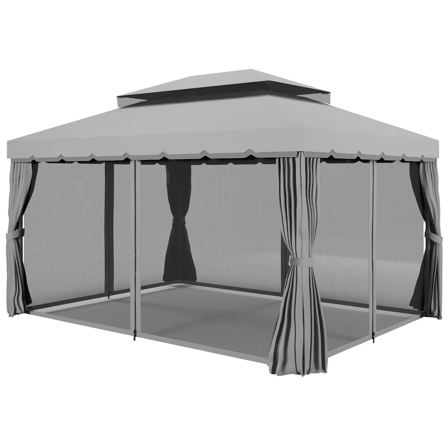 13' x 10' Gazebo, Polyester Roof, Mesh Sidewall, Aluminum Frame, Light Grey Gazebos Light Grey at Gallery Canada