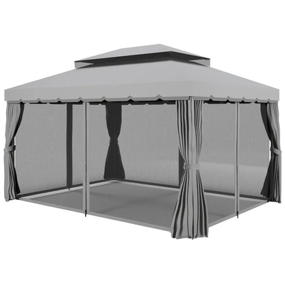 13' x 10' Gazebo, Polyester Roof, Mesh Sidewall, Aluminum Frame, Light Grey Gazebos Light Grey at Gallery Canada