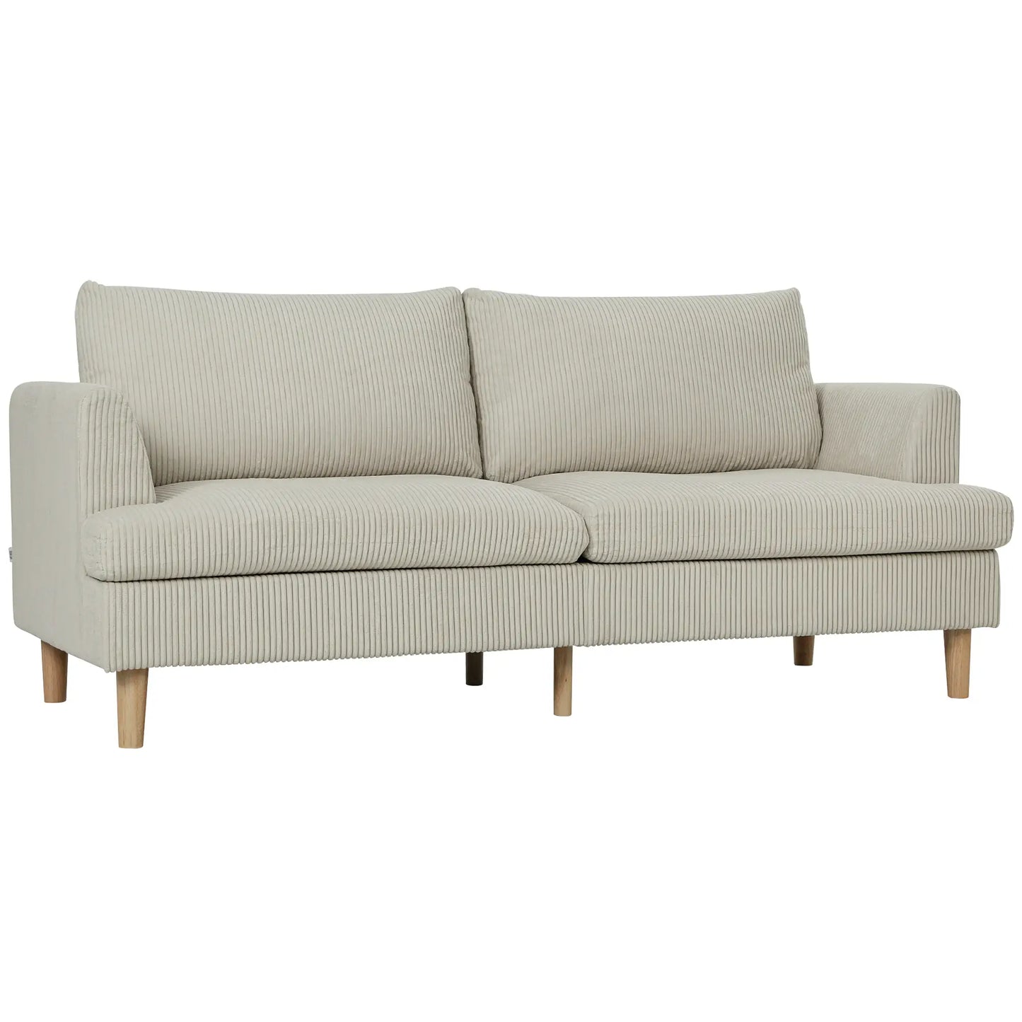 3 Seater Sofa, 74" Corduroy Couch, Solid Wood Legs, Beige 3-Seater Sofas at Gallery Canada