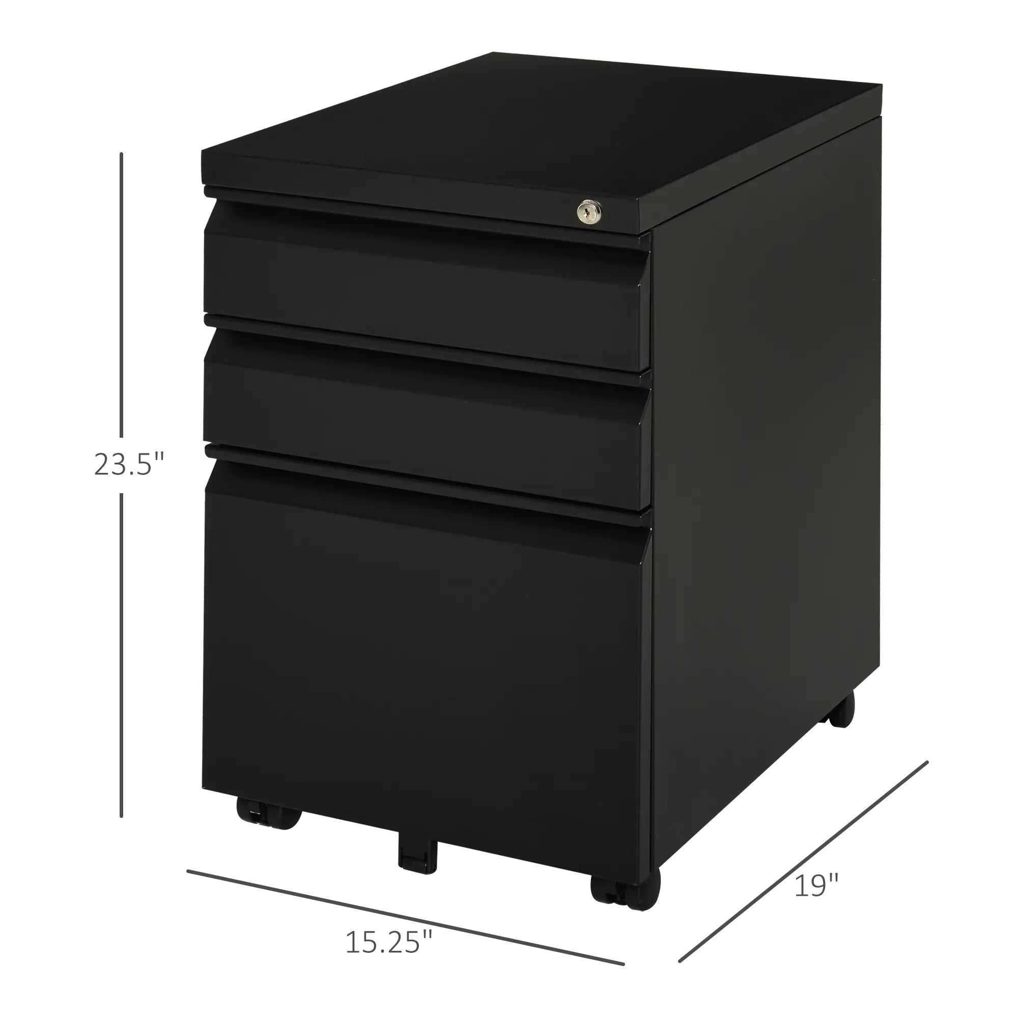 3 Drawer Lockable Filing Cabinet on Wheels, Legal Letter A4, Black Office Cabinets & Cupboards at Gallery Canada