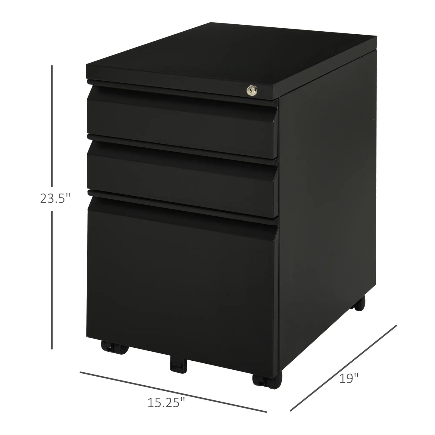3 Drawer Lockable Filing Cabinet on Wheels, Legal Letter A4, Black Office Cabinets & Cupboards at Gallery Canada