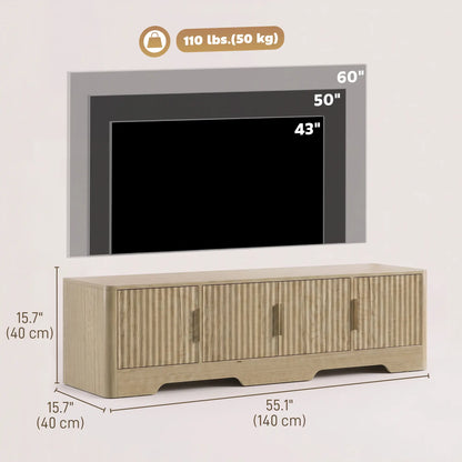 TV Stand for TVs up to 60", Modern Entertainment Center with Fluted Doors for Living Room, Oak TV Stands at Gallery Canada