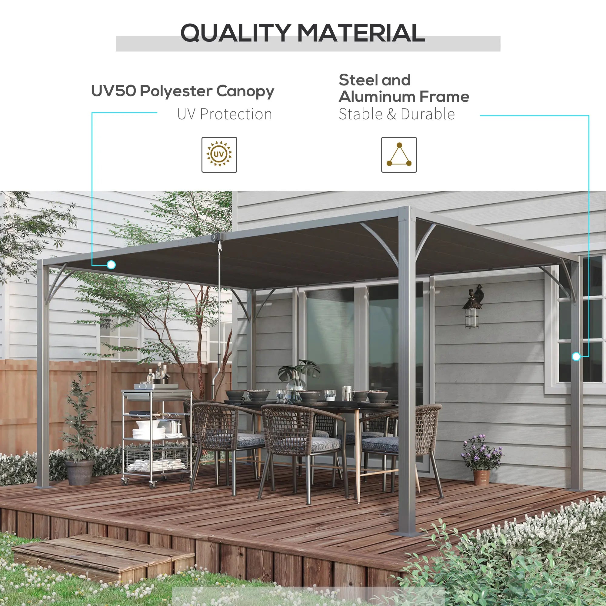 12.8' x 9.7' Outdoor Pergola, Retractable Roof, Aluminium Louvered Canopy, Grey Pergolas at Gallery Canada