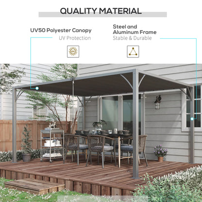12.8' x 9.7' Outdoor Pergola, Retractable Roof, Aluminium Louvered Canopy, Grey Pergolas at Gallery Canada