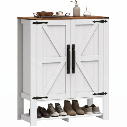 5 Tier Shoe Cabinet, Rustic White, Open Cubby Storage, Rustic White