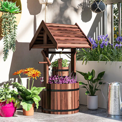 Wood Wishing Well Planter, With Hanging Bucket And Drainage, Tan Water Fountains at Gallery Canada
