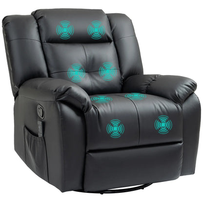 8-Point Vibration Massage Recliner Chair, PU Leather, 360° Swivel, Black Single Sofas at Gallery Canada