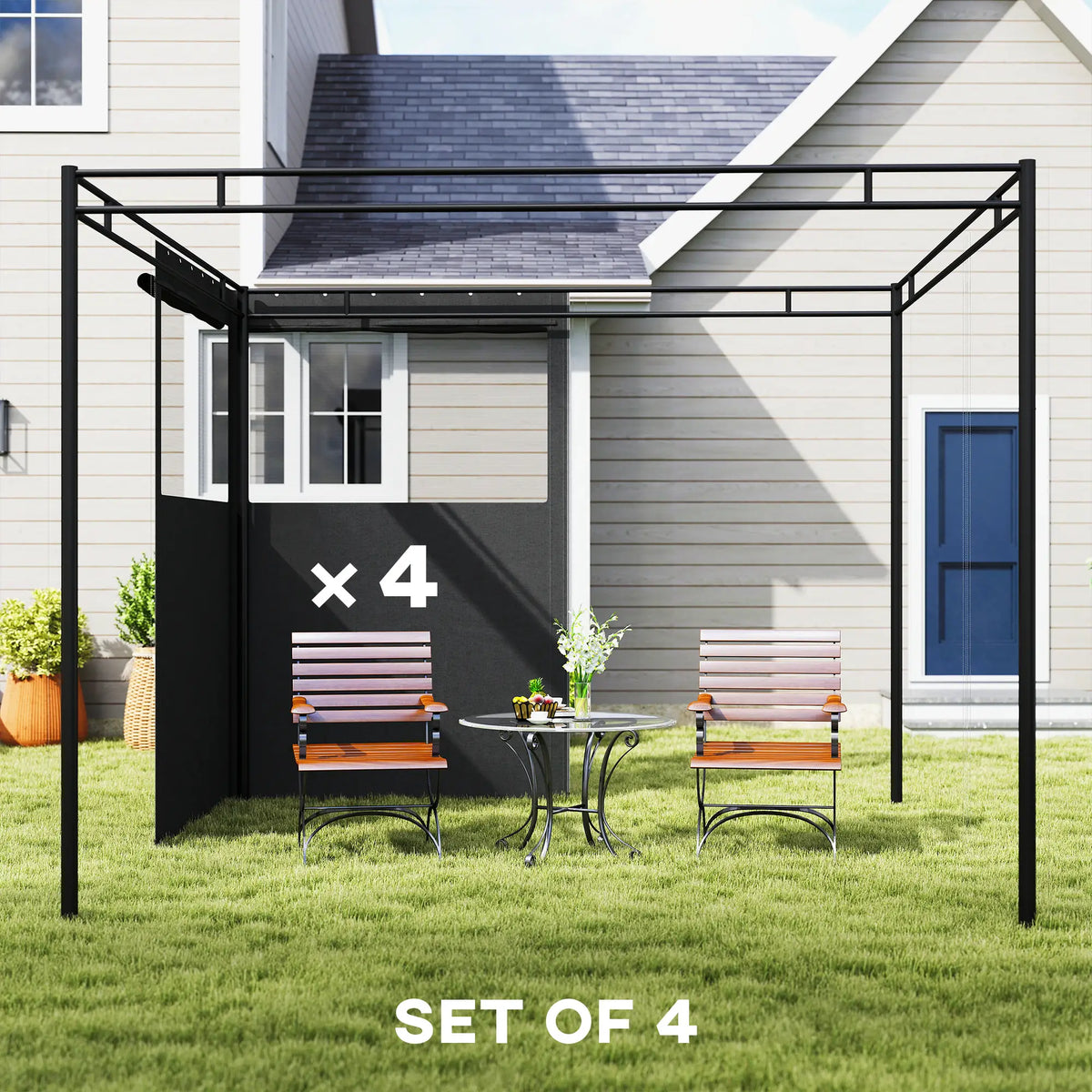 10' x 10' Gazebo Sidewall Set, 4 Panels, Windows, Doors, Dark Grey