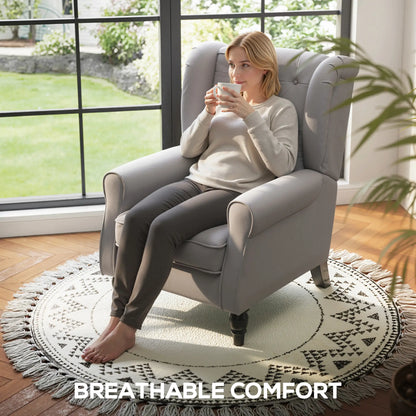 Fabric Accent Chair, Button Tufted Armchair, Modern Living Room, Wood Legs, Grey Accent Chairs at Gallery Canada