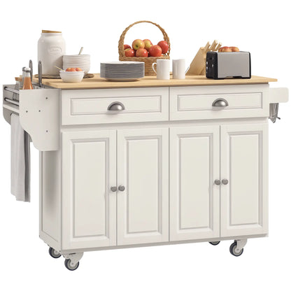 Kitchen Island with Storage, Drop Leaf, Rubber Wood Top, Cream White Kitchen Islands & Kitchen Carts Cream at Gallery Canada