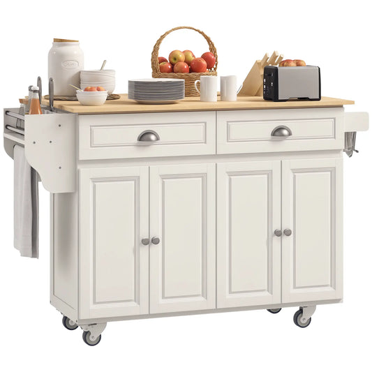 Kitchen Island with Storage, Drop Leaf, Rubber Wood Top, Cream White Kitchen Islands & Kitchen Carts Cream at Gallery Canada