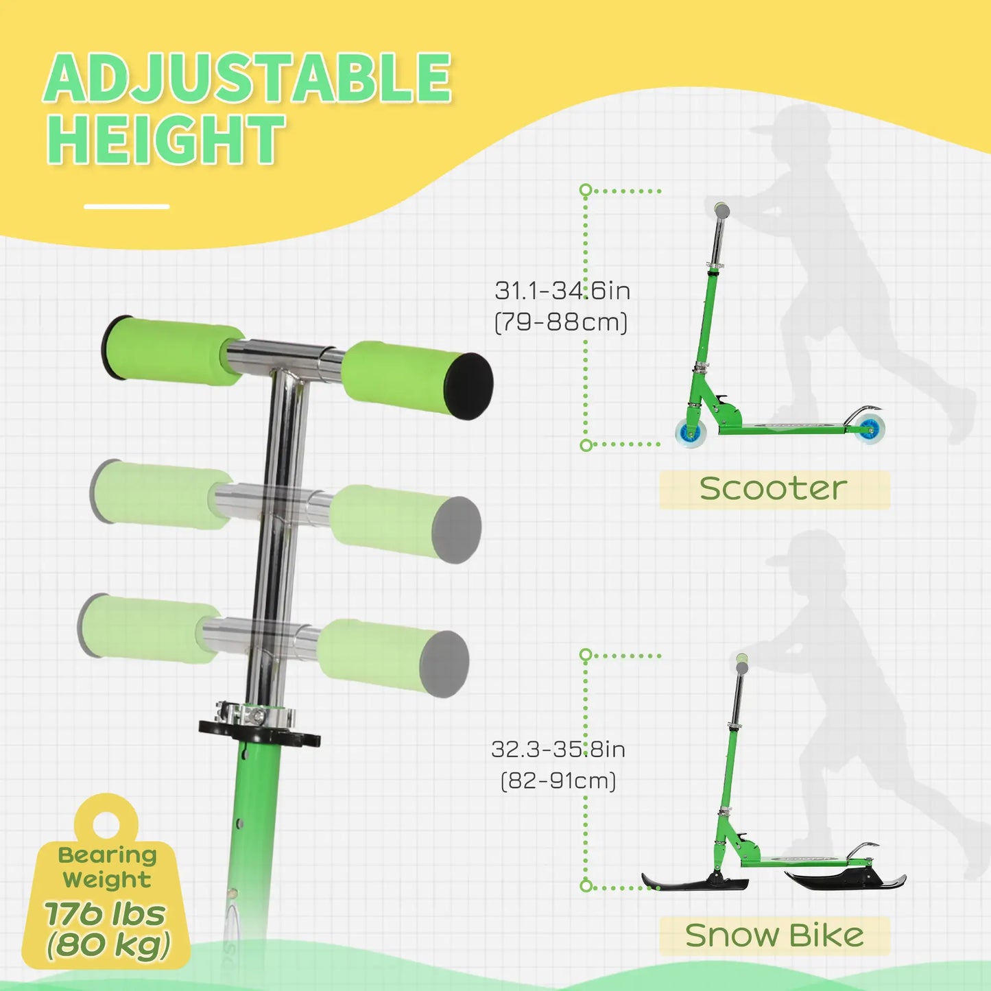 Adjustable Height Snow Scooter Sled for Kids, Over 7 Years, Green Snow Scooters at Gallery Canada