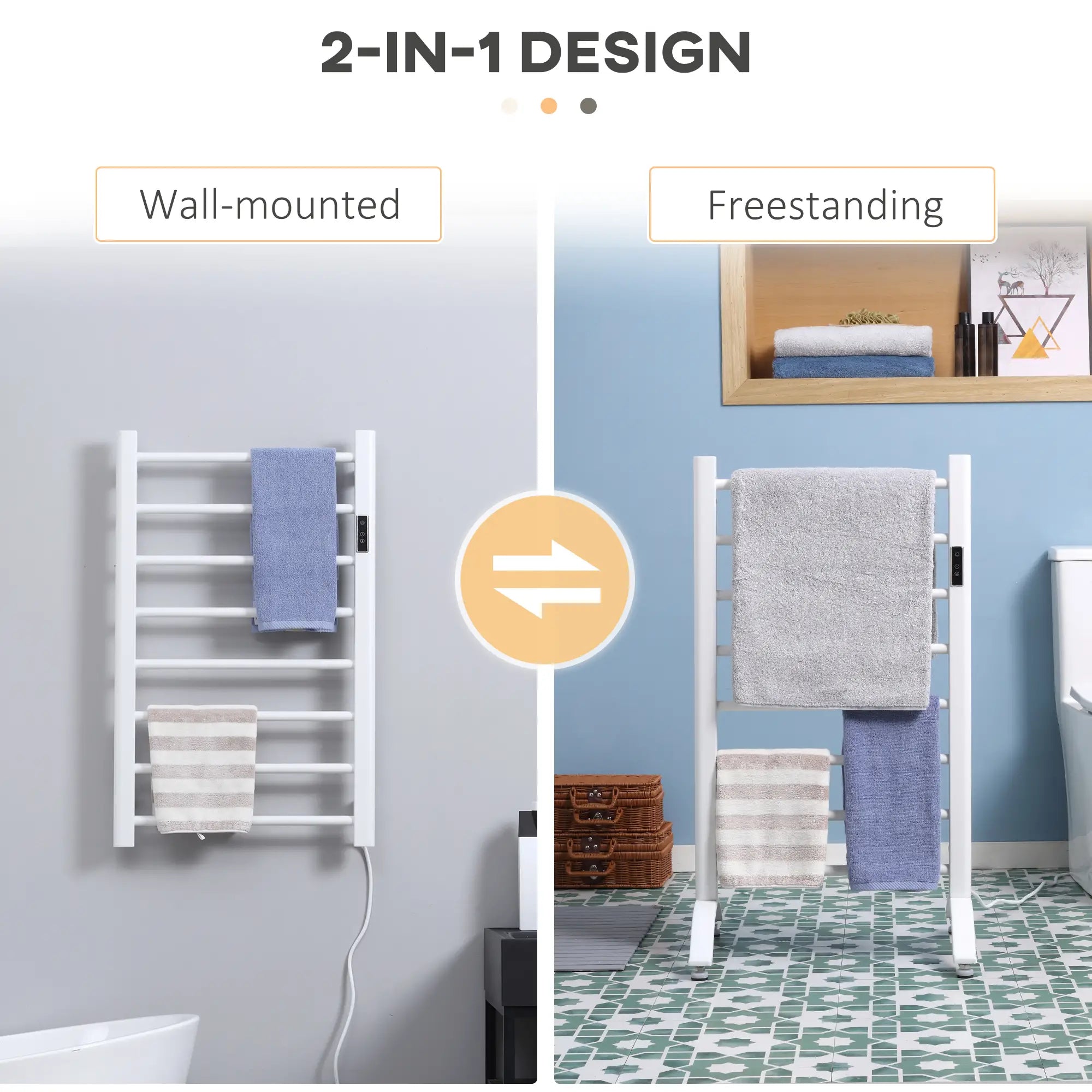 8-Bar Heated Towel Warmer, Wall Mount, Adjustable Temperature, White Bath Accessories at Gallery Canada