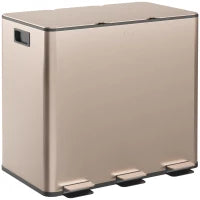 Poubelle, Poubelle à fermeture douce avec pédale, 3x4 gallons (3x15 L), Or