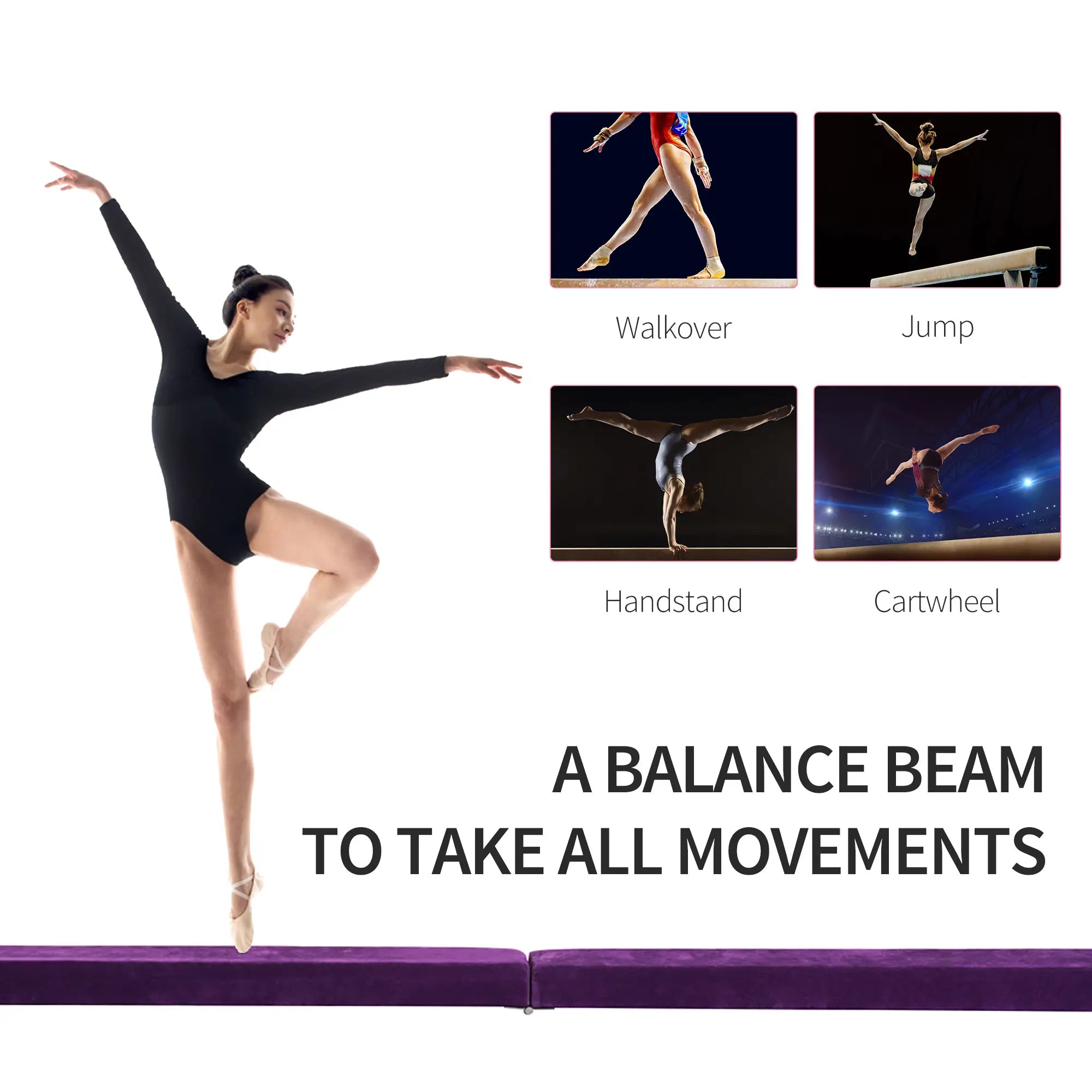 7ft Folding Balance Beam, Gymnastics Beam with Wood Core, Purple Gymnastics Mats at Gallery Canada