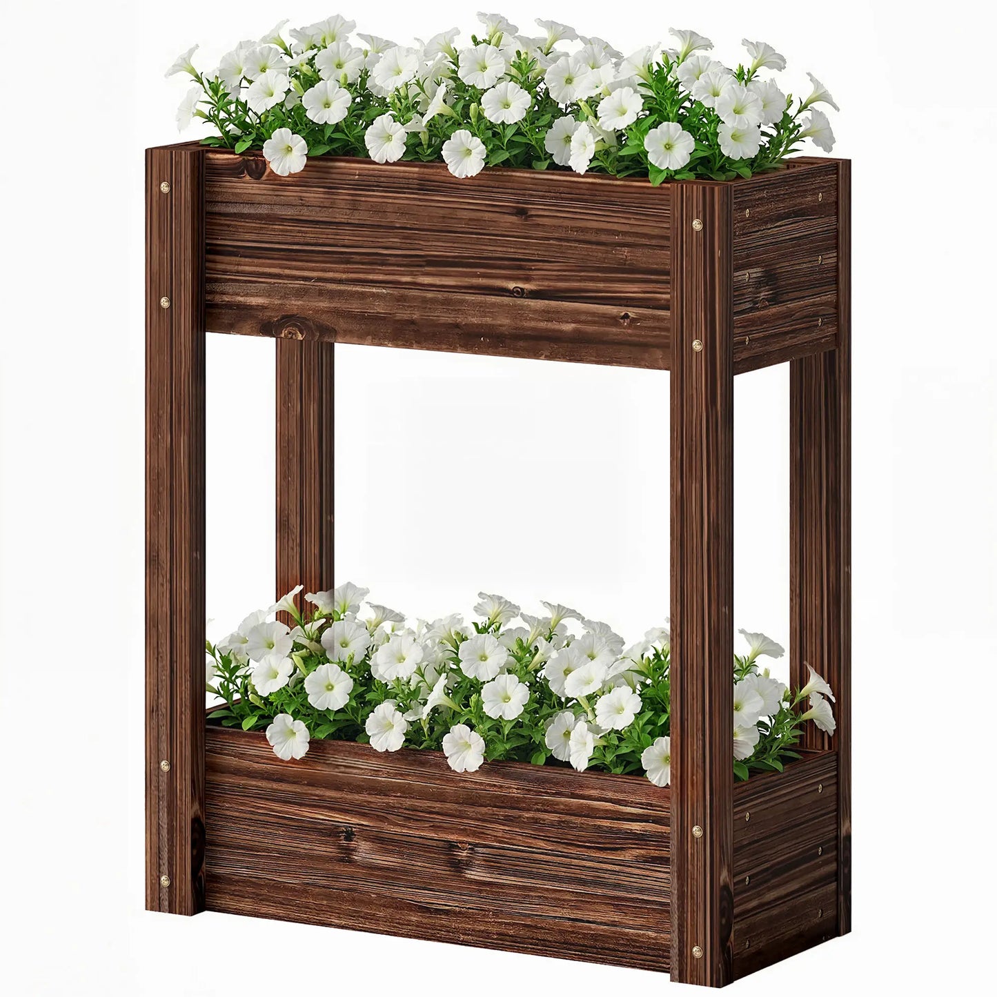 2-Tier Wooden Raised Garden Bed, 23.6" x 9.8" x 27.6", Elevated Planter Box Elevated Garden Beds Carbonized at Gallery Canada