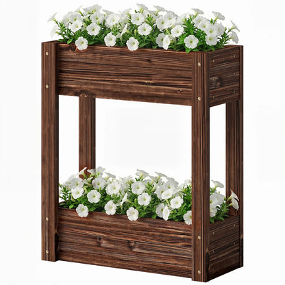2-Tier Wooden Raised Garden Bed, 23.6" x 9.8" x 27.6", Elevated Planter Box Elevated Garden Beds Carbonized at Gallery Canada