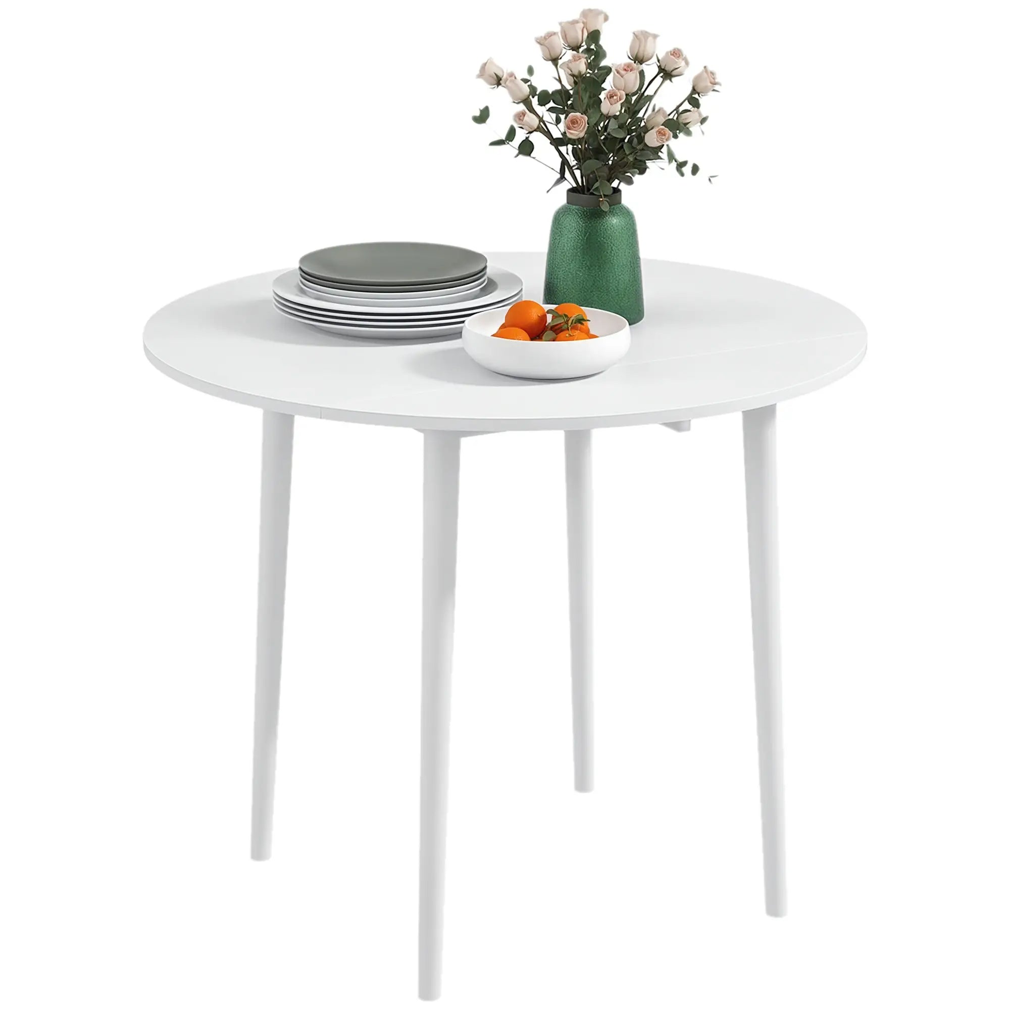 Folding Dining Table, Round Drop Leaf Kitchen Table, Distressed White, White Dining Tables at Gallery Canada