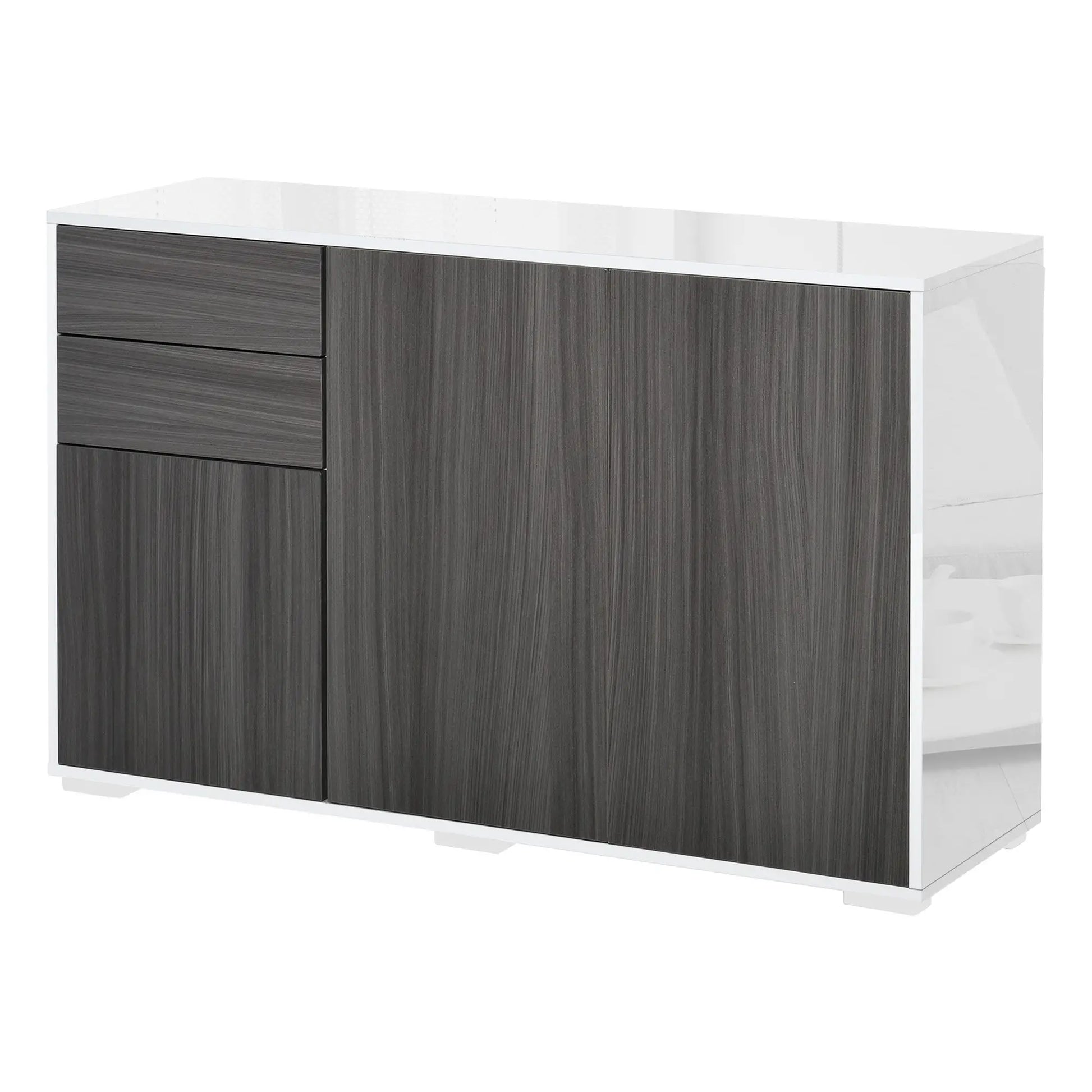 Modern Kitchen Sideboard, Coffee Bar with 2 Drawers, Light Grey Kitchen Pantry Cabinets Grey, High Gloss White (Top and Side Panels) at Gallery Canada