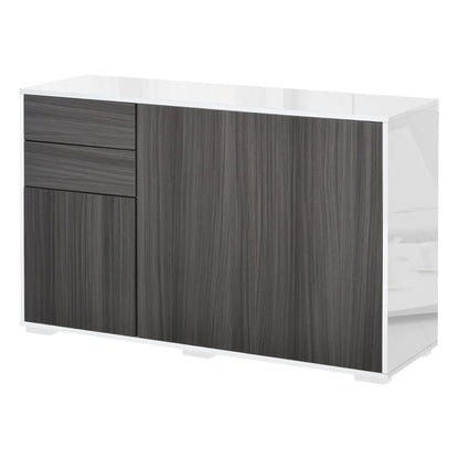 Modern Kitchen Sideboard, Coffee Bar with 2 Drawers, Light Grey Kitchen Pantry Cabinets Grey, High Gloss White (Top and Side Panels) at Gallery Canada