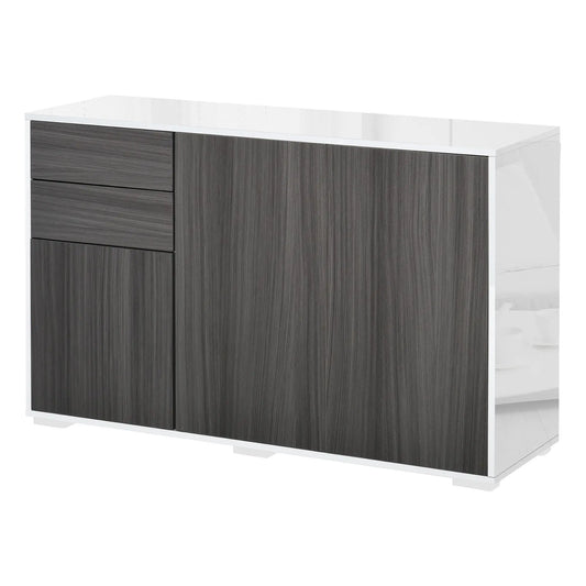 Modern Kitchen Sideboard, Coffee Bar with 2 Drawers, Light Grey Kitchen Pantry Cabinets Grey, High Gloss White (Top and Side Panels) at Gallery Canada