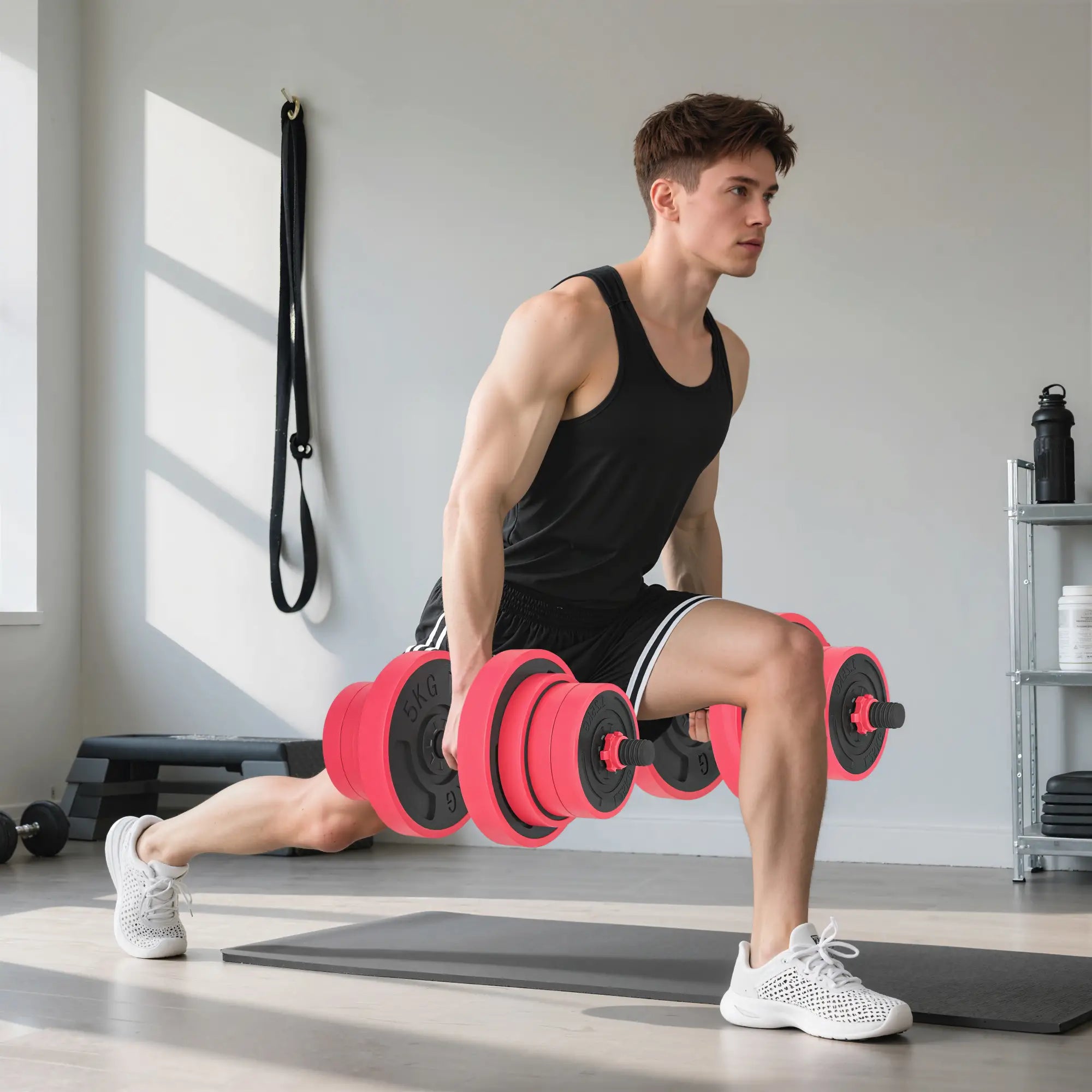 88lbs 4-in-1 Adjustable Dumbbell Set, Barbell, Kettlebell, Push Up Stand, Red Dumbbells & Barbells at Gallery Canada