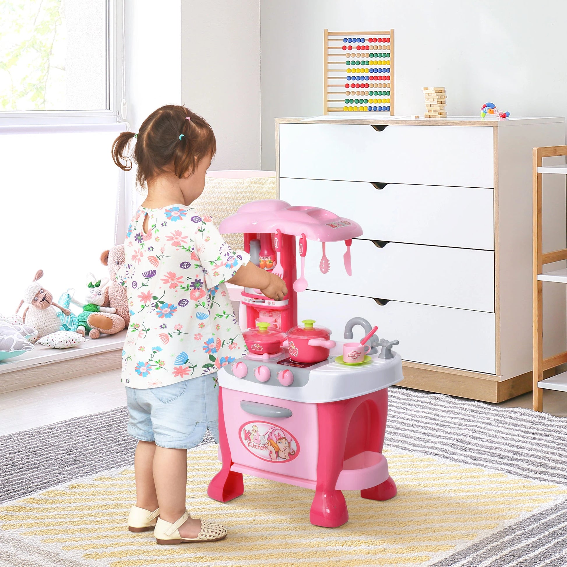 Kids Kitchen Playset, Pretend Toy with Light, Sound, 38Pcs, Pink Play Kitchen at Gallery Canada