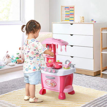 Kids Kitchen Playset, Pretend Toy with Light, Sound, 38Pcs, Pink Play Kitchen at Gallery Canada