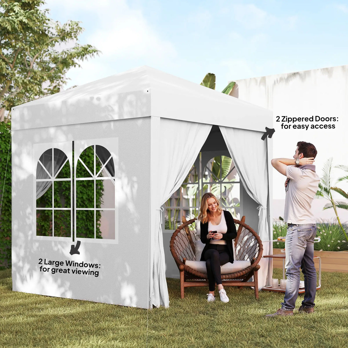 6.6'x6.6' Pop Up Canopy Tent, Instant Sun Shelter Gazebo, White