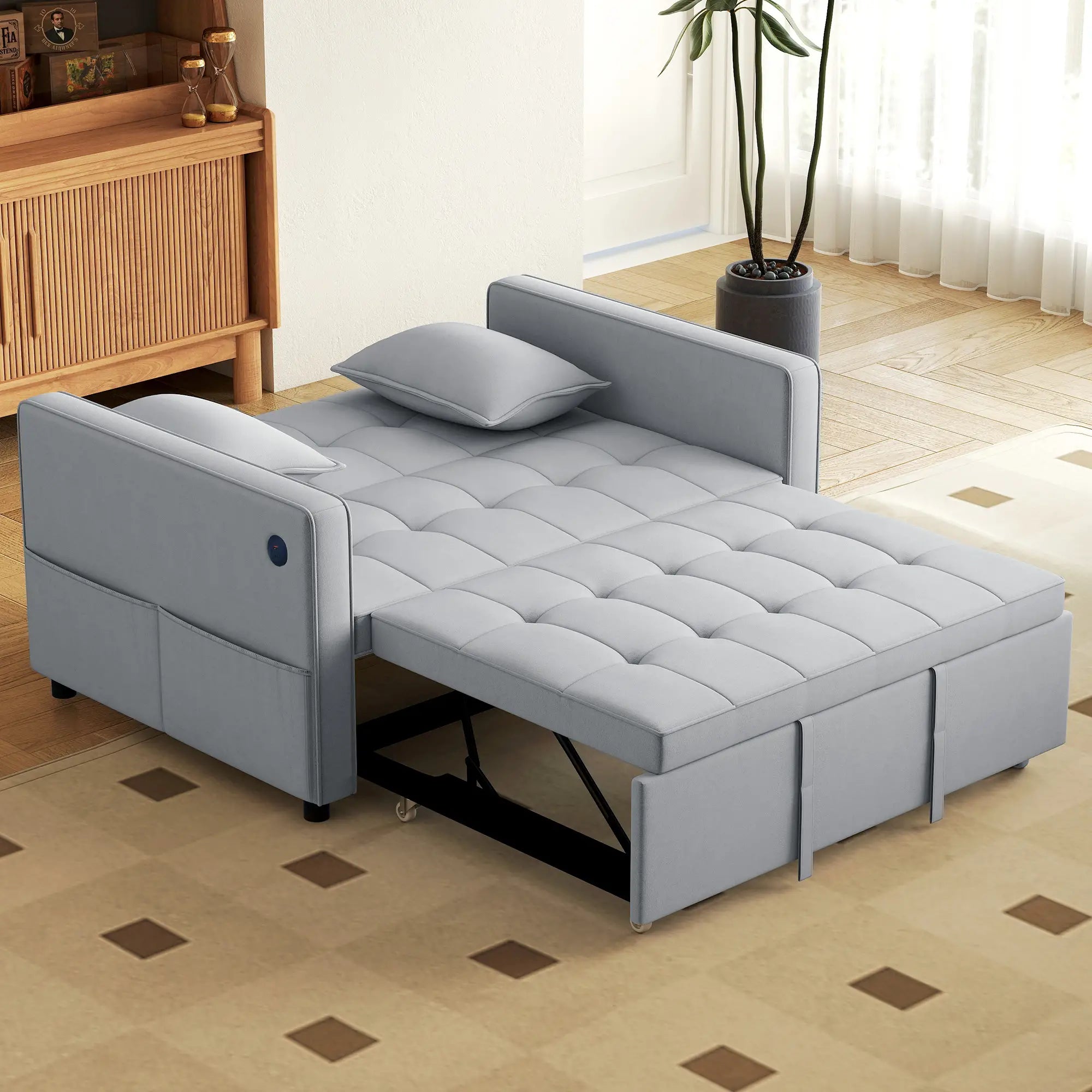 3-In-1 Convertible Sofa Bed, Pull Out Sleeper, Adjustable Backrest, Light Grey 2-Seater Sofas at Gallery Canada