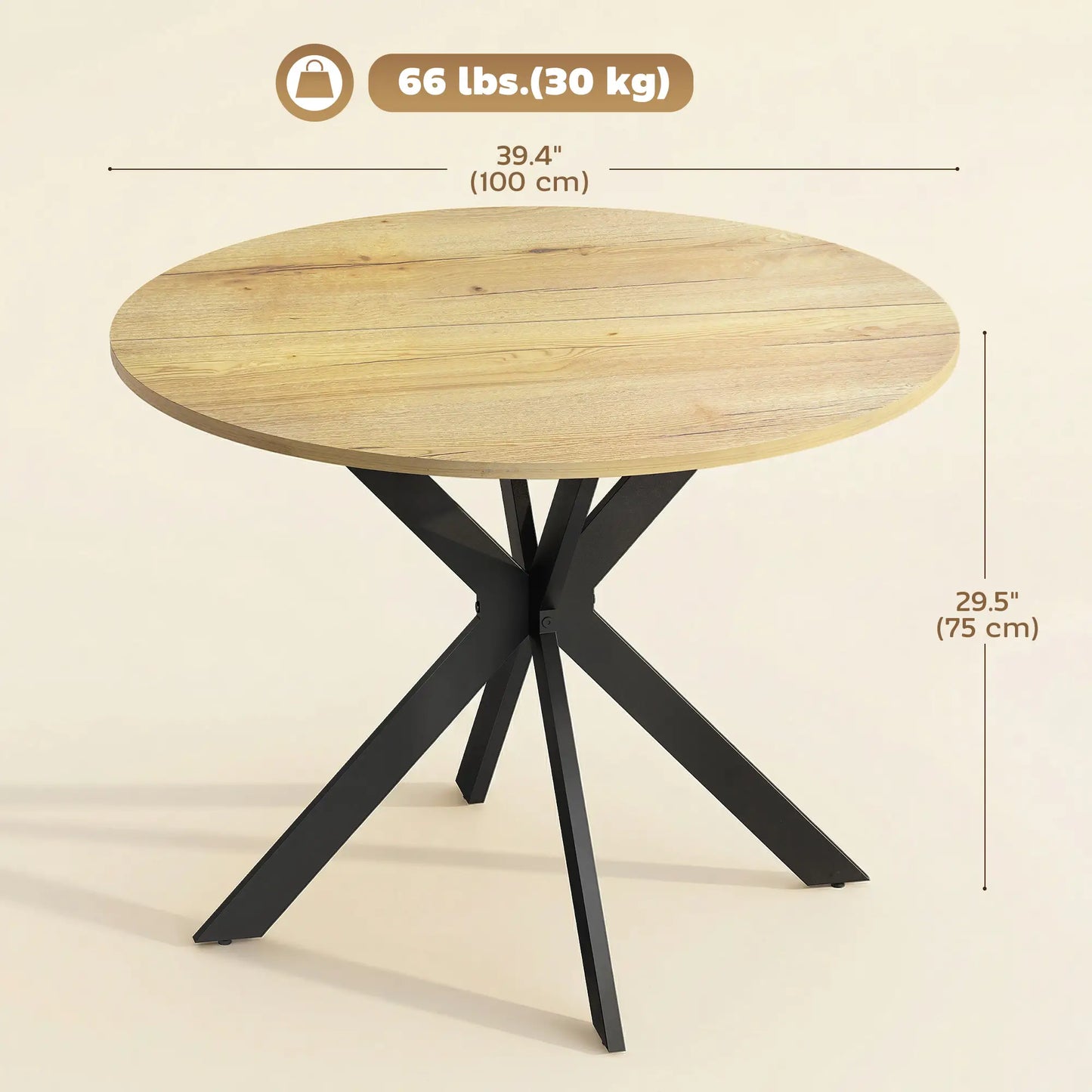 39" Dining Table, Round Kitchen Table, Steel Legs, Wood Grain, Brown Dining Tables at Gallery Canada