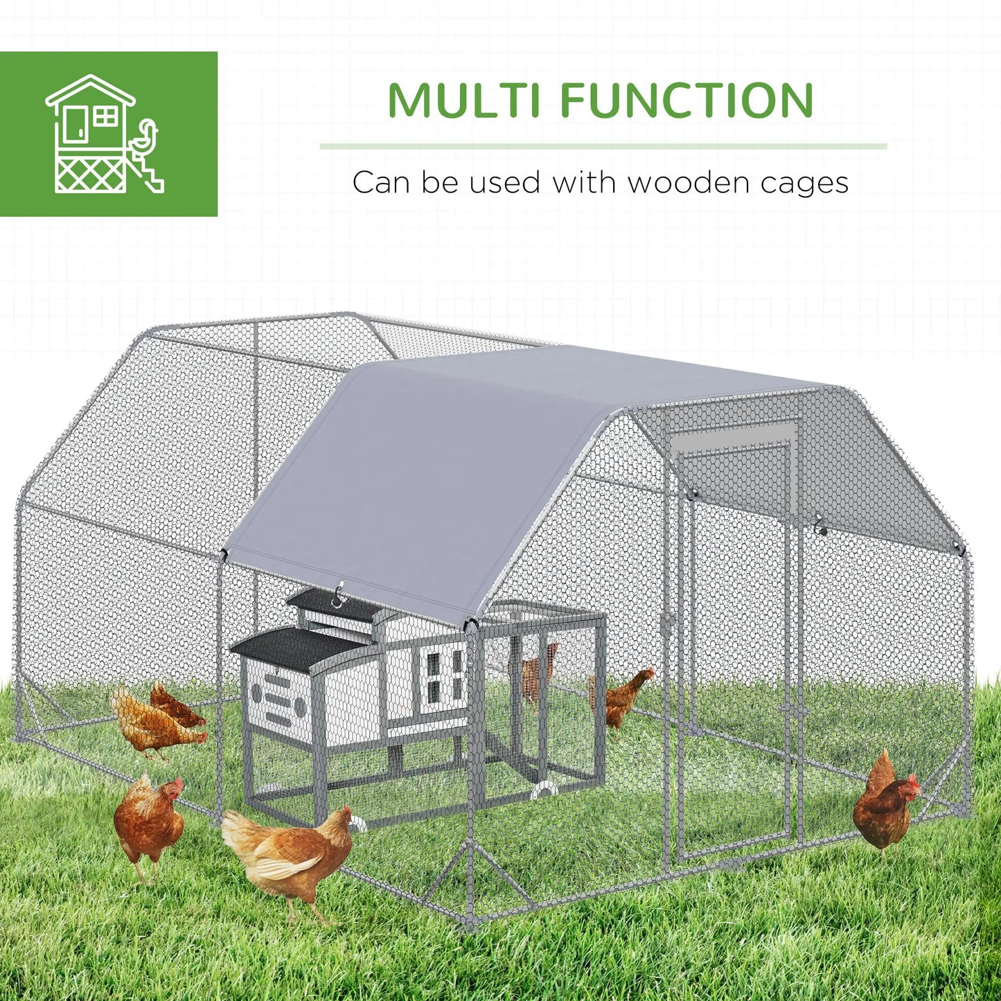 Galvanized Large Metal Chicken Coop Cage Walk-in Enclosure Poultry Hen Run House Playpen Rabbit Hutch with Cover for Outdoor Backyard 9.2' x 12.5' x 6.5' Silver Chicken Coops at Gallery Canada