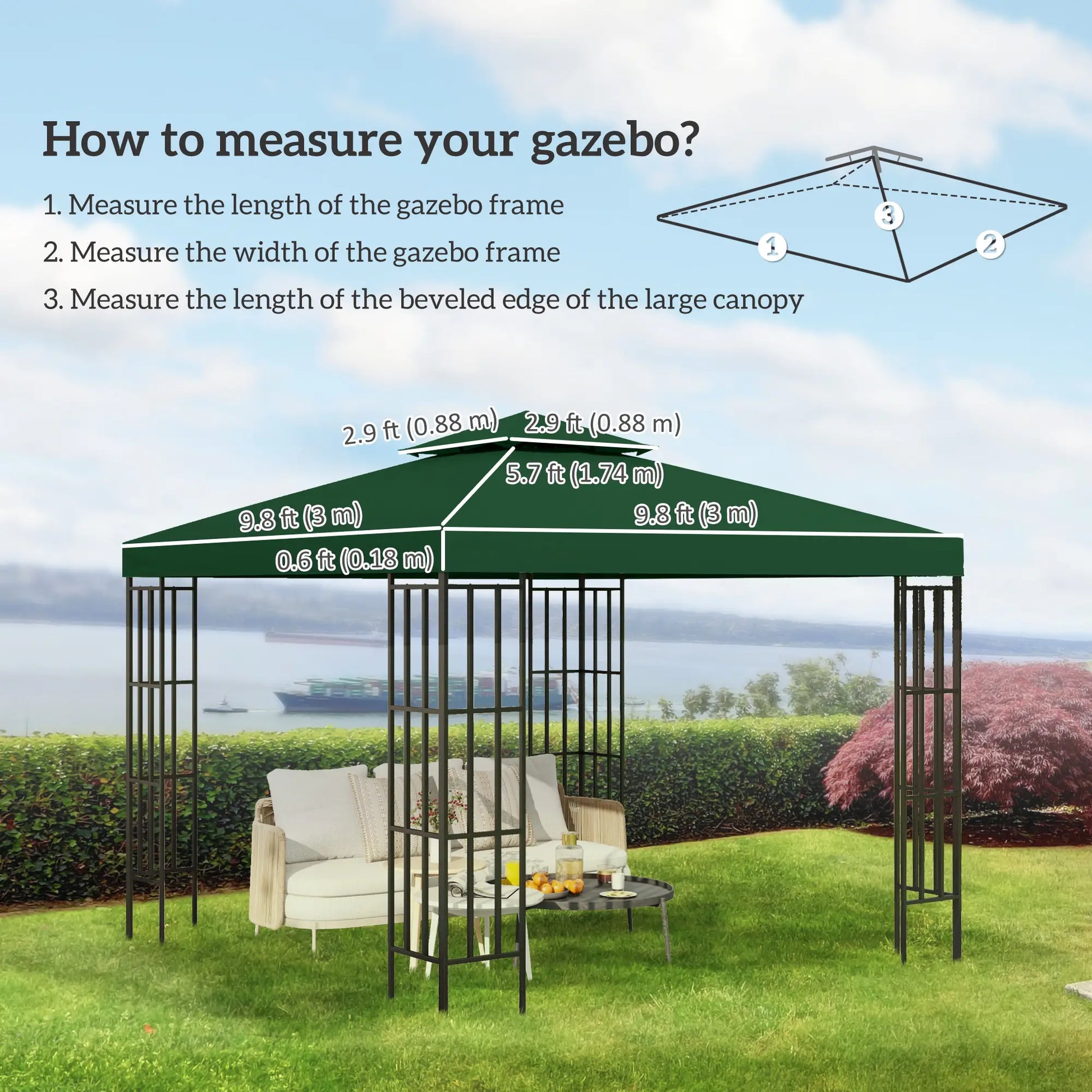 10' x 10' Gazebo Canopy Replacement, 2-Tier Top Cover, Green Gazebo Canopy Replacement at Gallery Canada