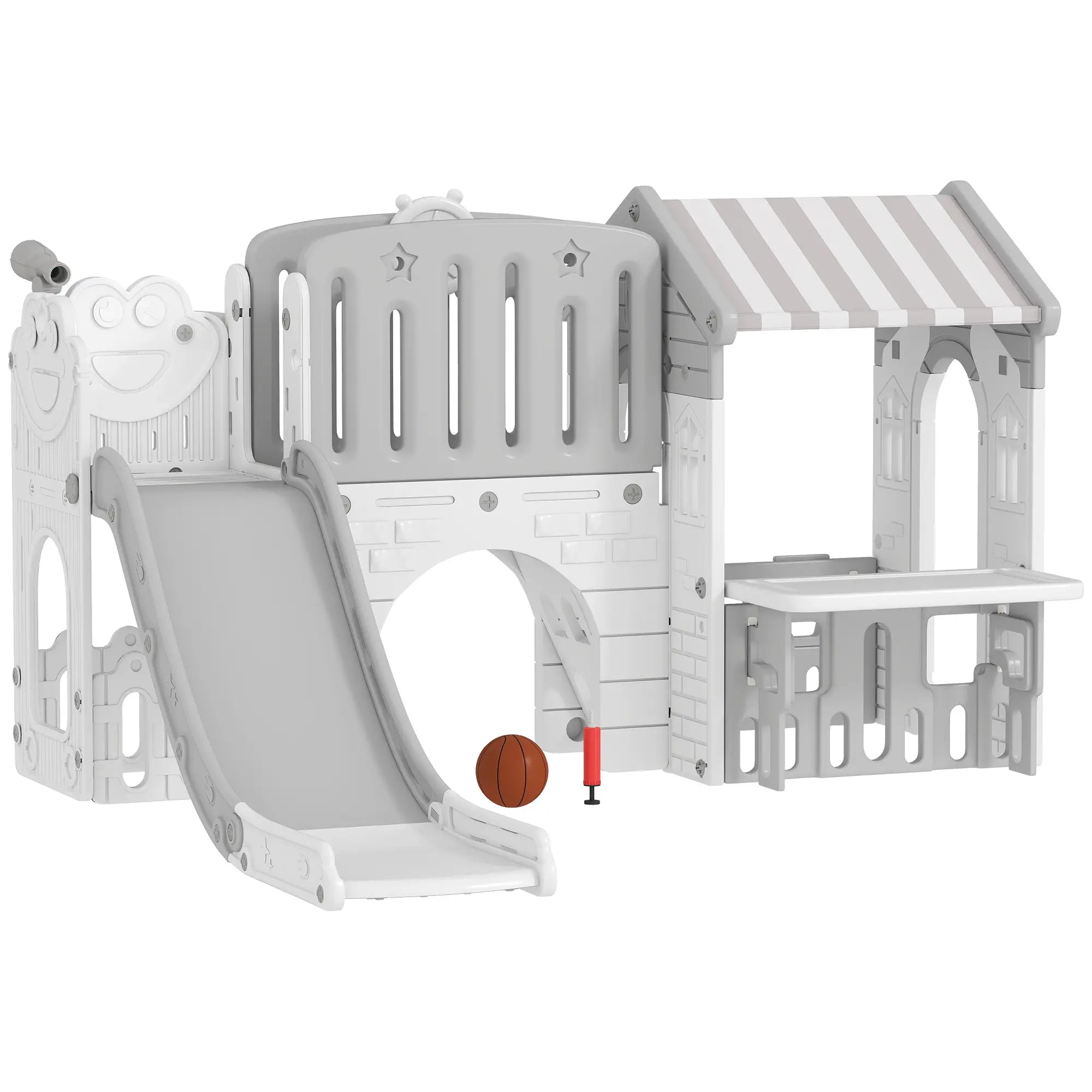 7-in-1 Toddler Slide Climber Playset with Playhouse, Basketball Hoop, Grey Gym Sets & Swings at Gallery Canada