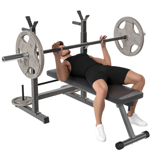 Adjustable Weight Bench, Foldable with Barbell Rack, Dip Station, Black and Grey Weight Benches Black and Grey at Gallery Canada