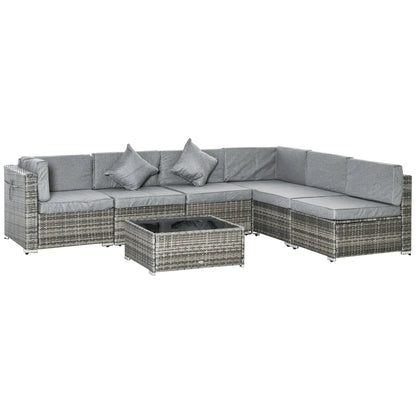 7pc Garden Wicker Sectional Set w/ Tea Table Patio Rattan Lounge Sofa Outdoor Deck Furniture Light Grey Patio Furniture Sets at Gallery Canada