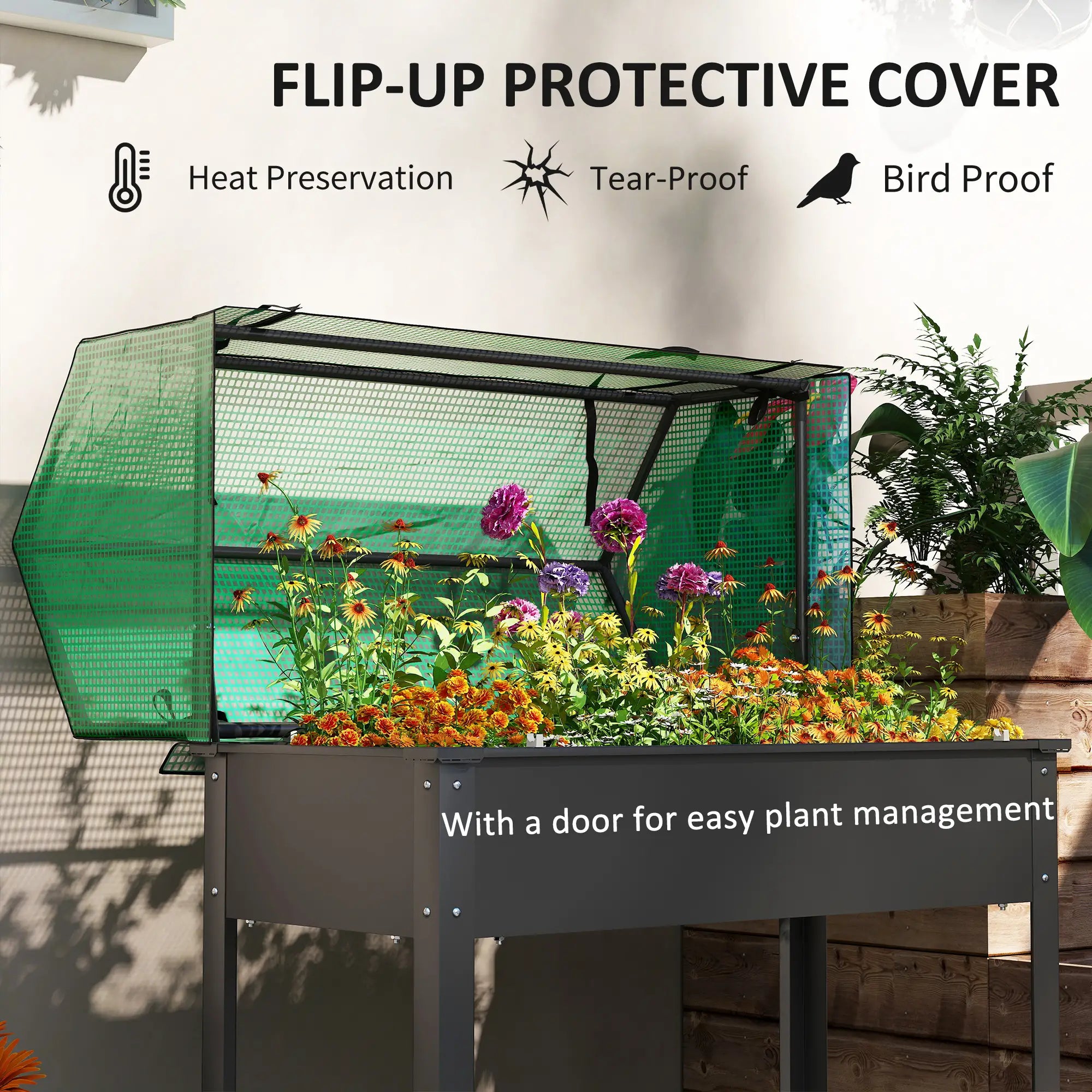 Raised Garden Bed Planter With PE Cover, Elevated Box With Drainage, Black Raised Garden Beds at Gallery Canada