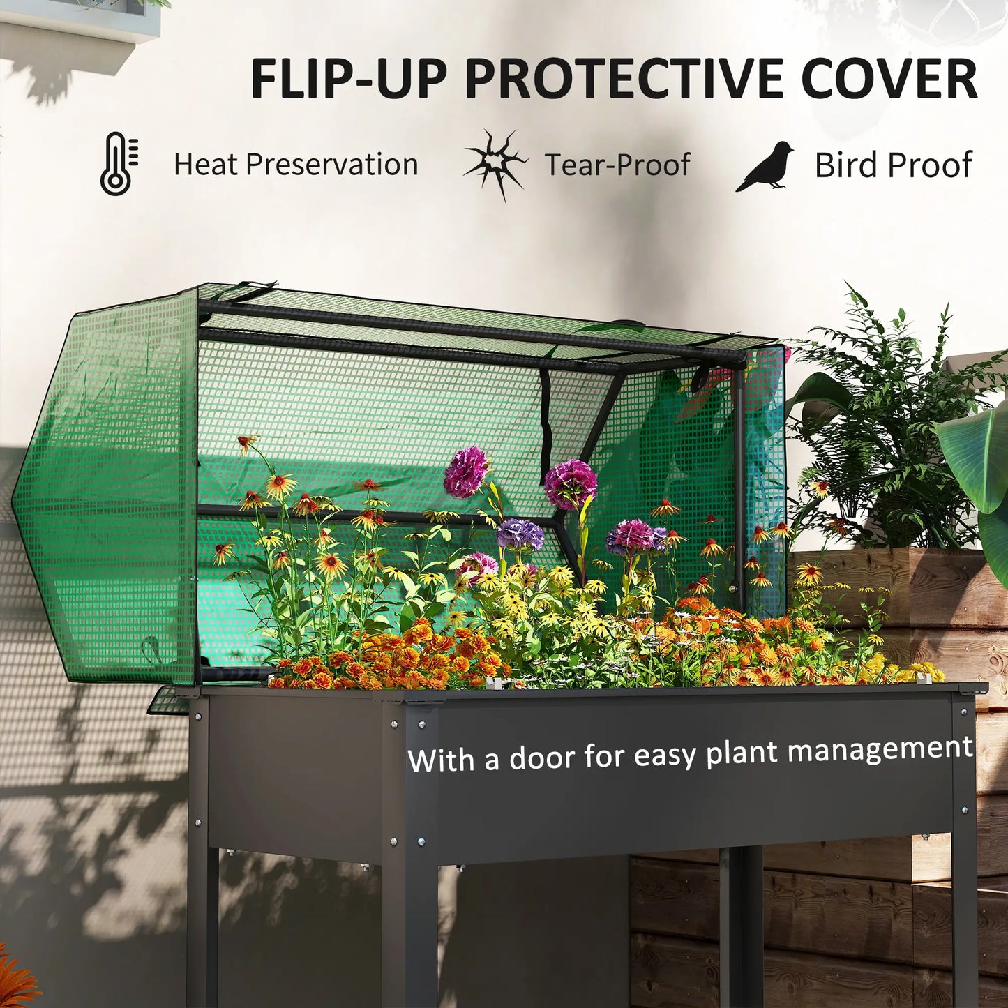 Raised Garden Bed Planter With PE Cover, Elevated Box With Drainage, Black Raised Garden Beds at Gallery Canada