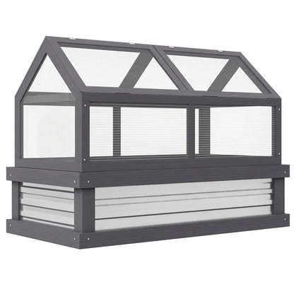 Raised Garden Bed Kit With Greenhouse, Wooden Cold Frame Planter, 48" x 24" x 32", Grey