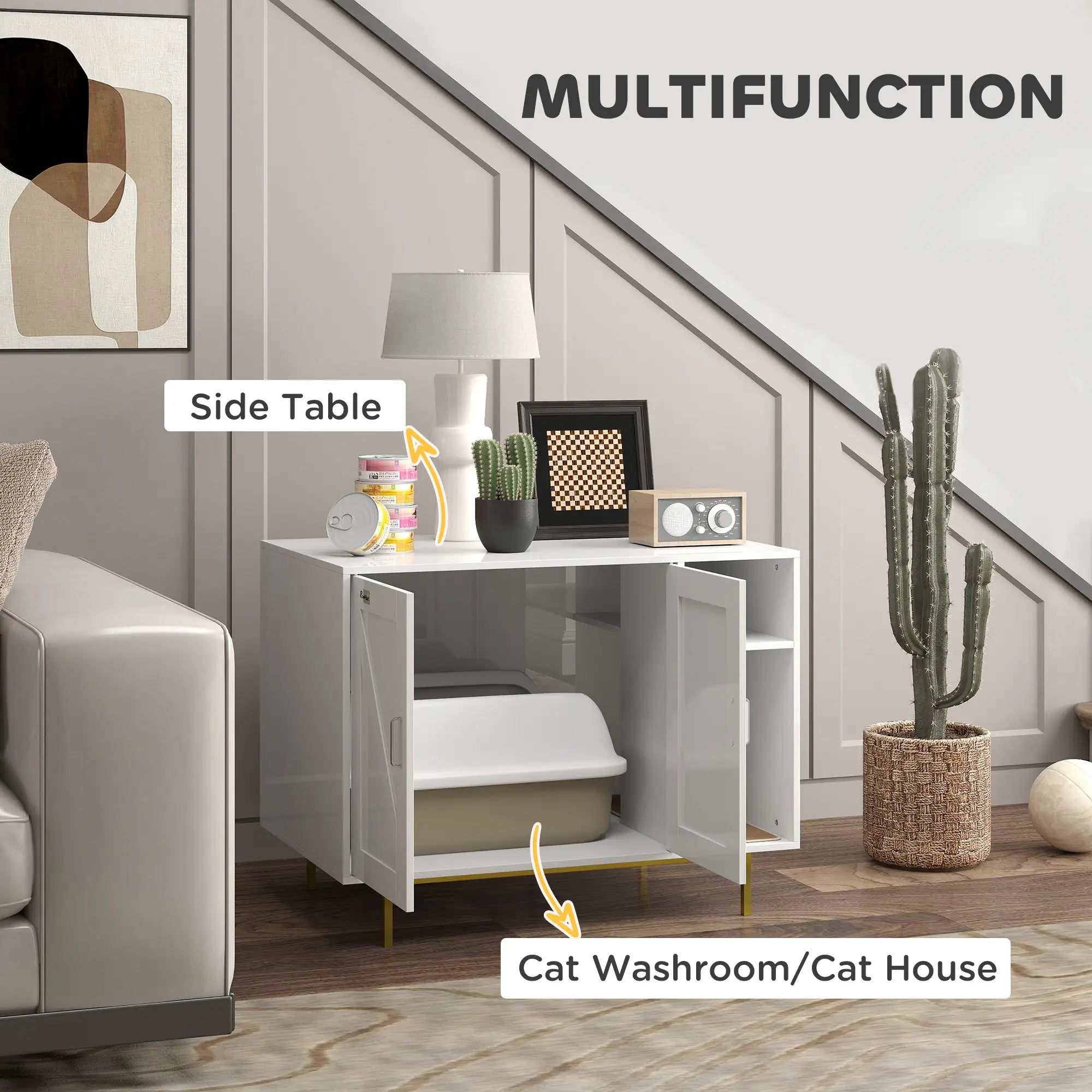 Cat Litter Box Enclosure with Scratching Pad, Storage, 31.5