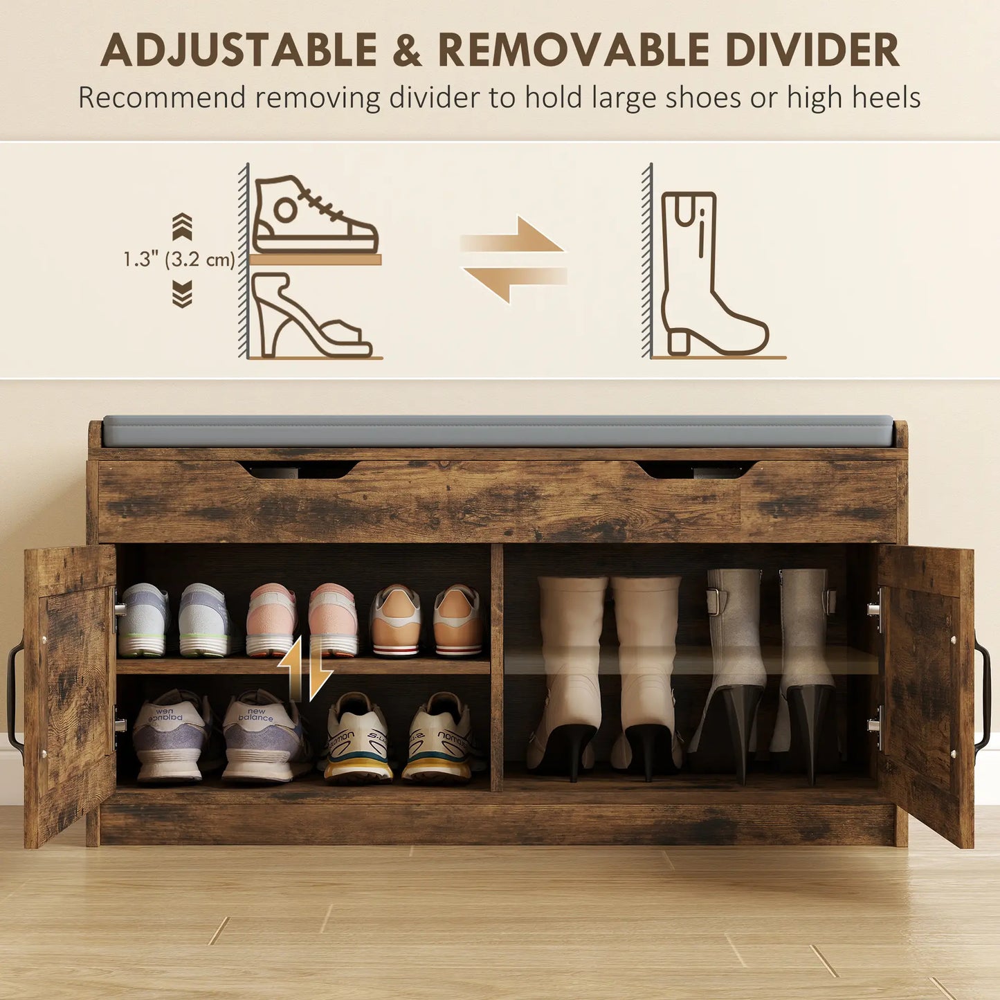 Shoe Storage Bench, 2-Tier Cabinet, Flip-Top, Padded Cushion, Rustic Brown Shoe Storage Cabinets & Racks at Gallery Canada