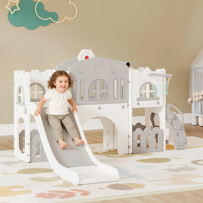7-In-1 Toddler Slide With Basketball Hoop, Climber, Tunnel, Grey Gym Sets & Swings at Gallery Canada