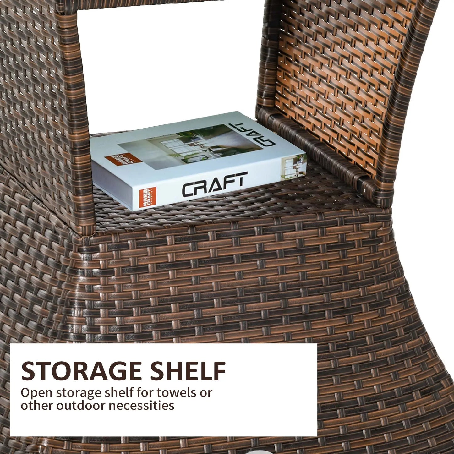 Rattan Wicker Side Table, 21.3" Square, 2-Tier Storage, Outdoor, Mixed Brown, Brown Patio Side Tables at Gallery Canada