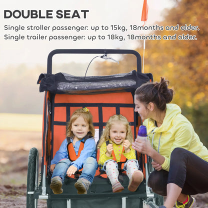 2-In-1 Bike Trailer, Foldable 2-Seat Stroller, Orange Kids Bike Trailers at Gallery Canada