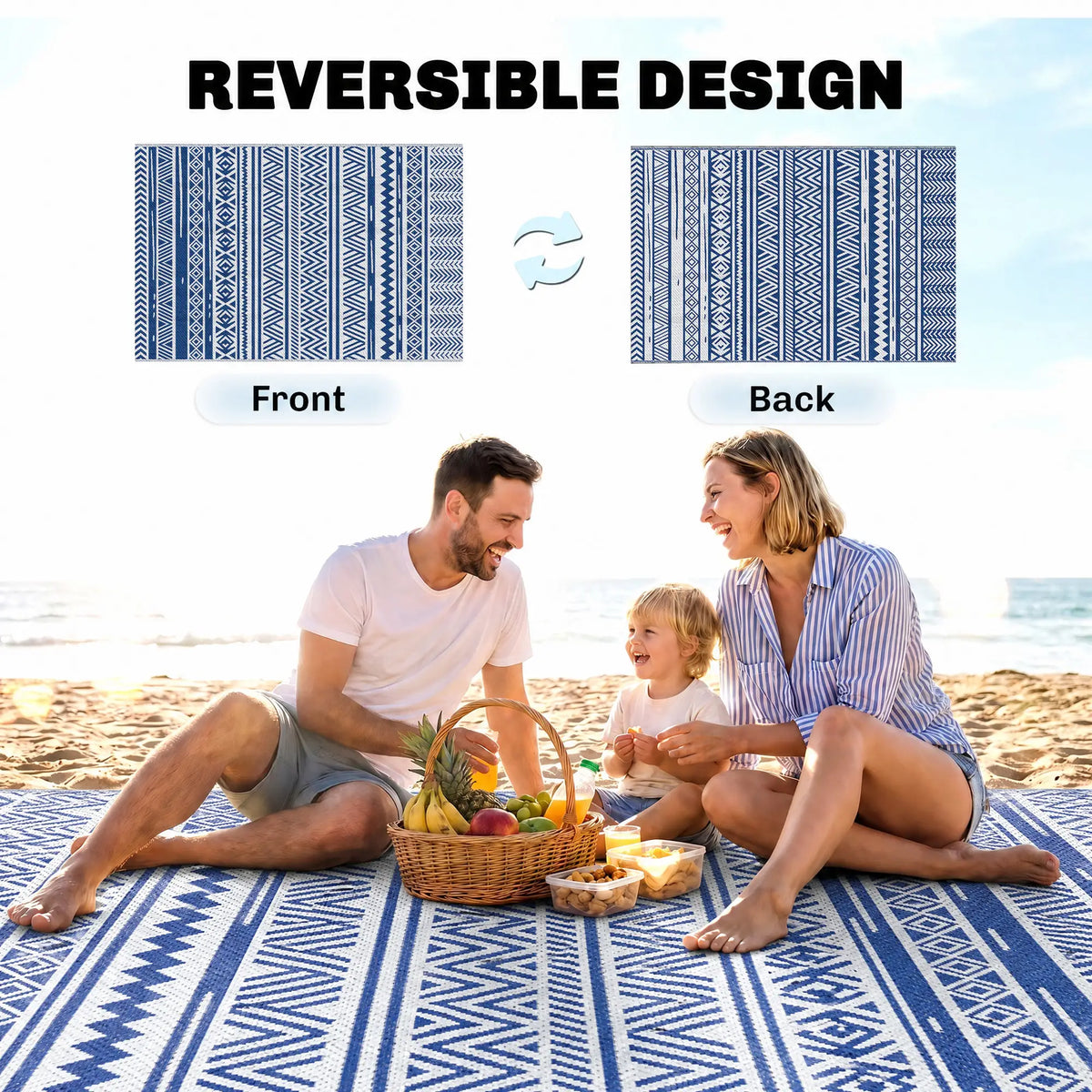Reversible Outdoor Rug, Patio Floor Mat, 6' x 9', White, Dark Blue Garden Decor at Gallery Canada