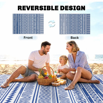 Reversible Outdoor Rug, Patio Floor Mat, 6' x 9', White, Dark Blue Garden Decor at Gallery Canada