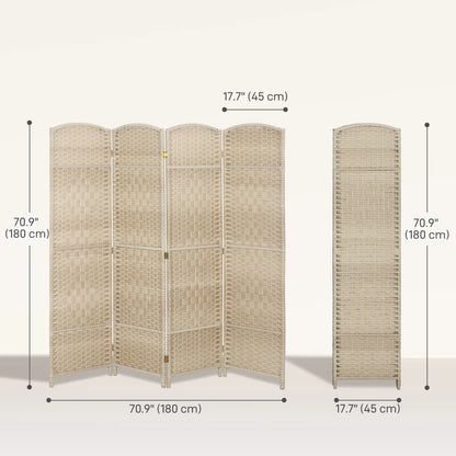 6 Ft Tall Folding Room Divider, 4 Panel Privacy Screen, Light Oak
