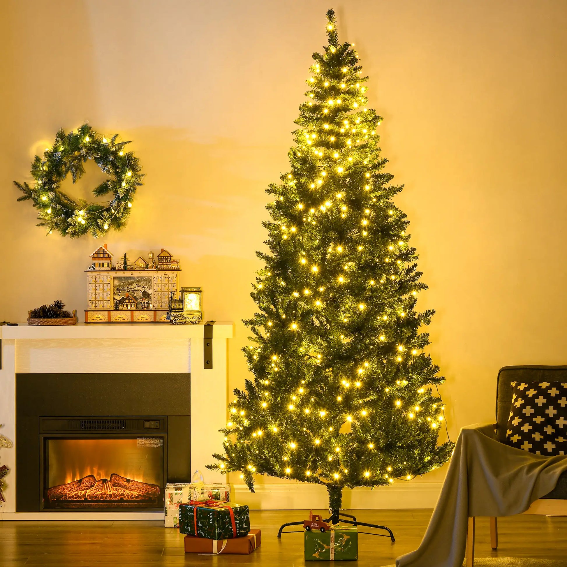7.5 Ft Prelit Artificial Christmas Tree, Warm White LED, Green Pre Lit Christmas Trees at Gallery Canada